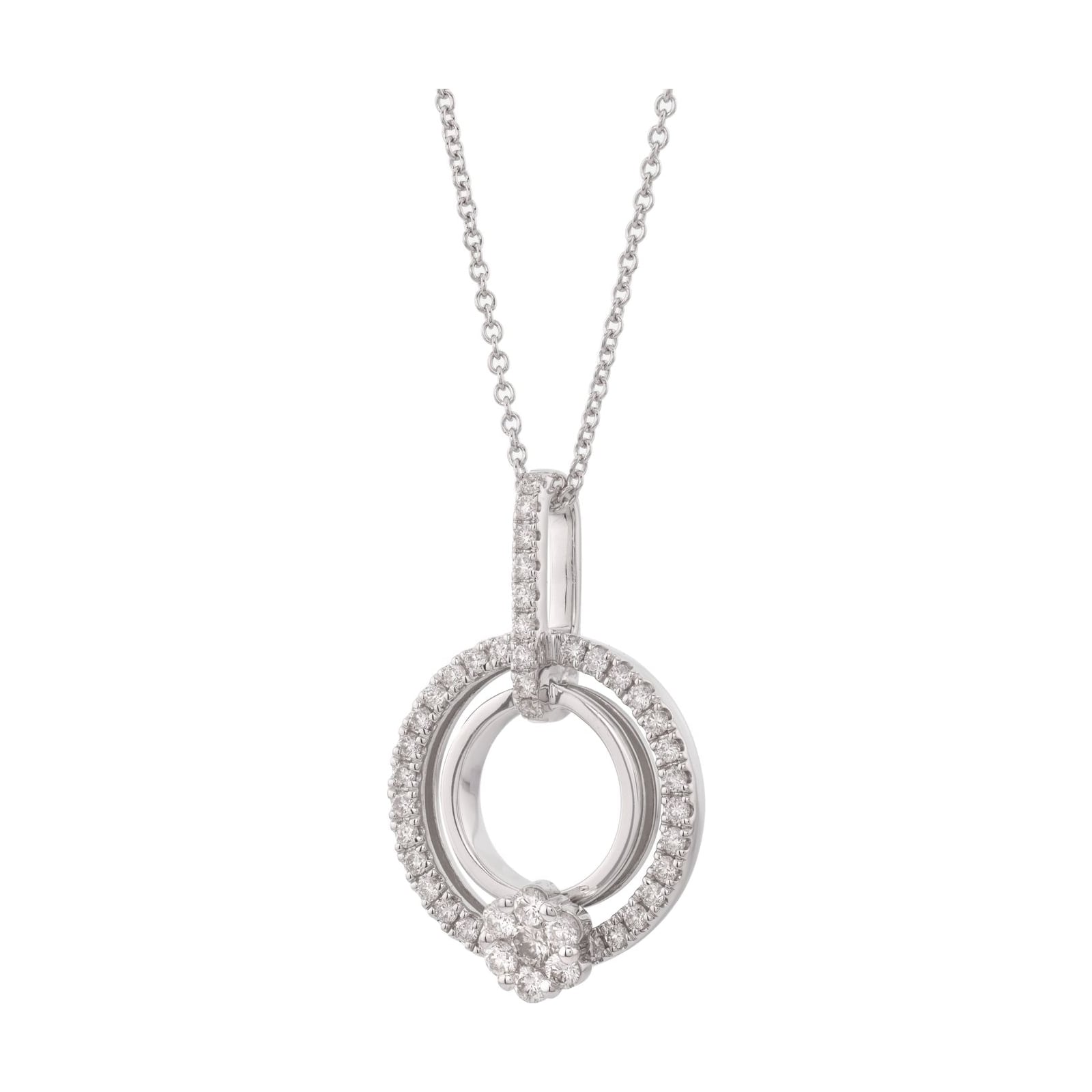 14k white gold diamond pendant, detail view